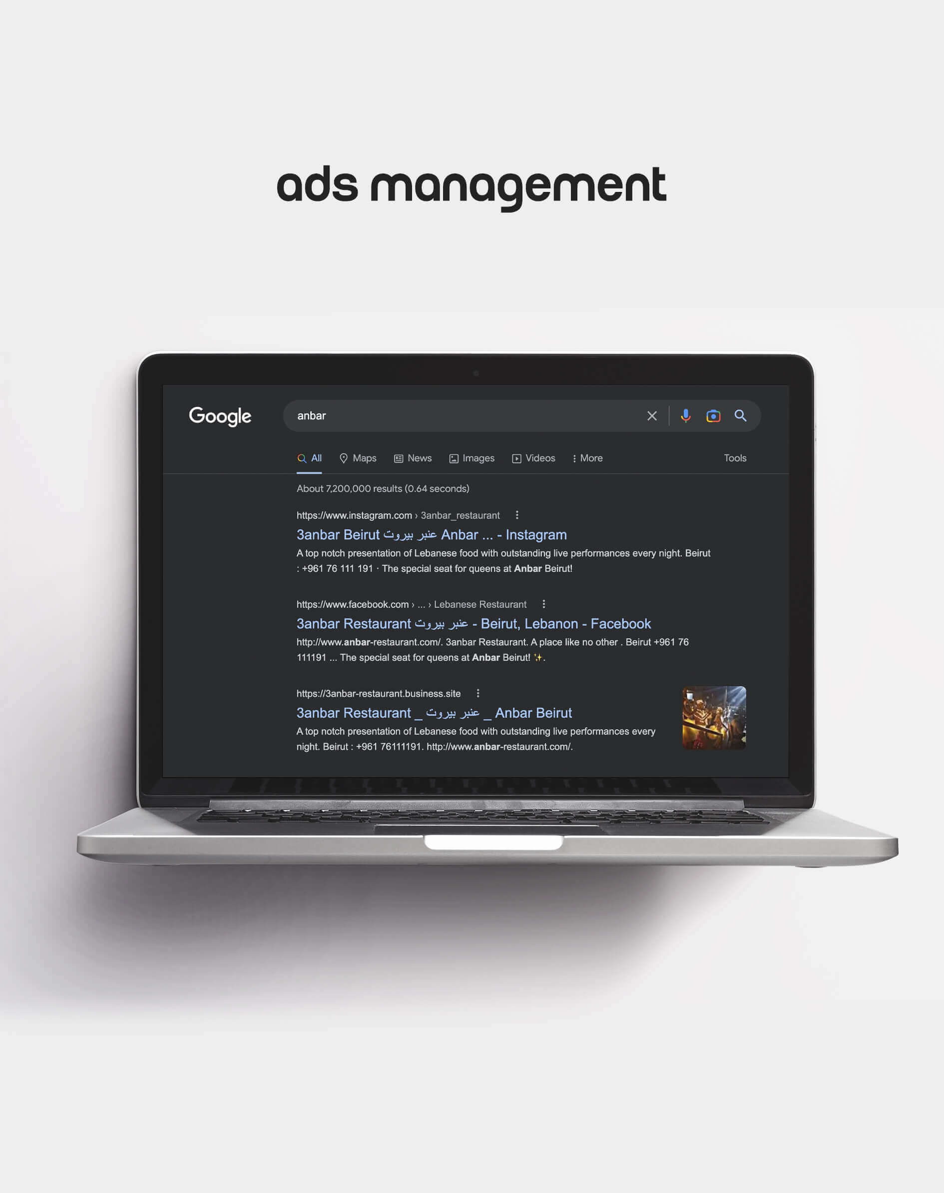 Ads management for Anbar restaurant in Lebanon