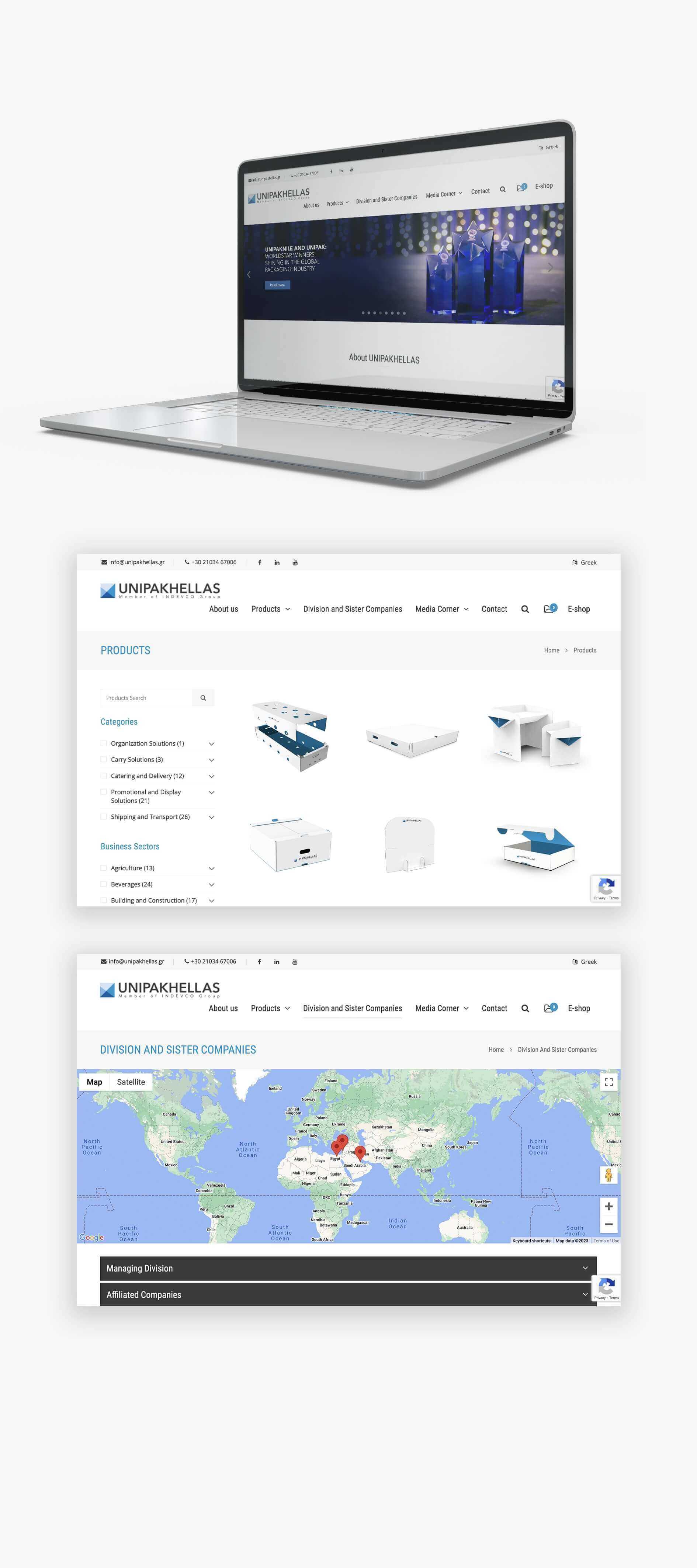 Website design and devlopment for Unipak Hellas in Greece