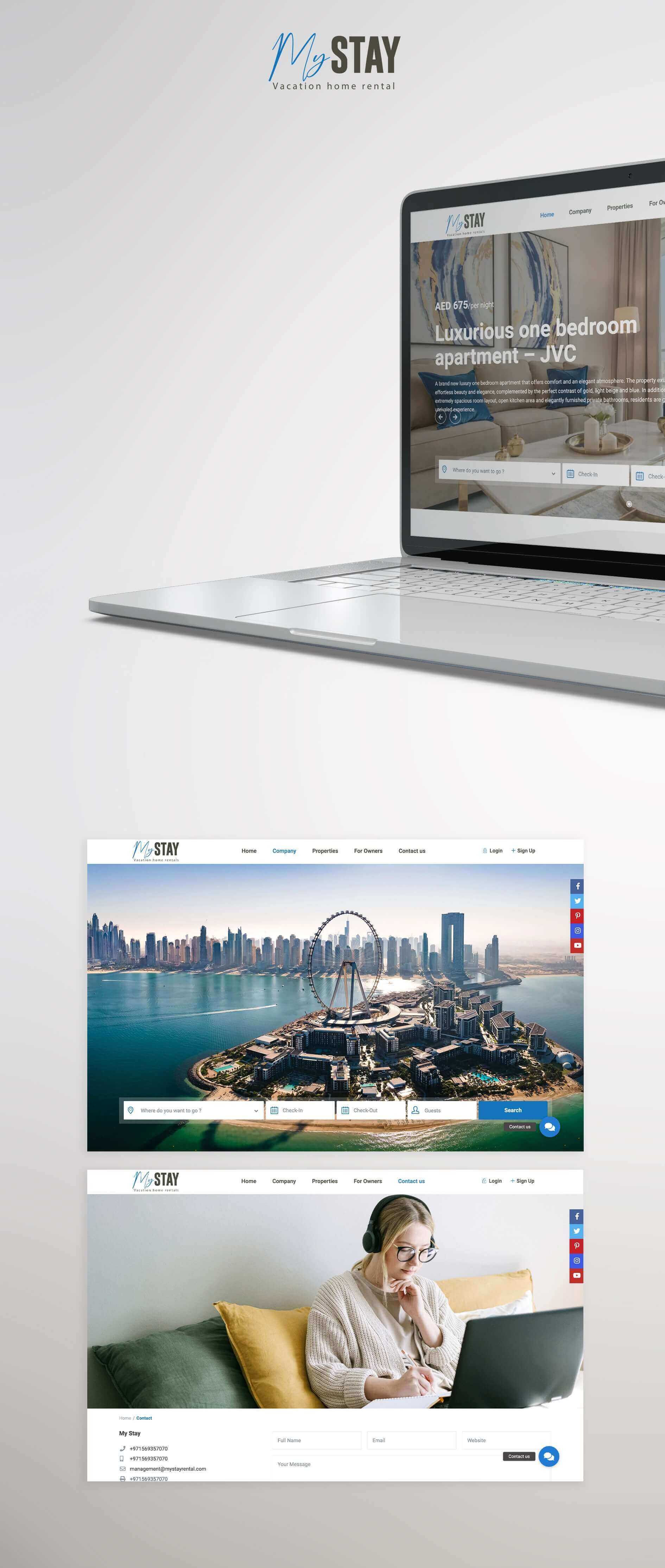 Wordpress website setup for MyStay rentals in U.A.E.