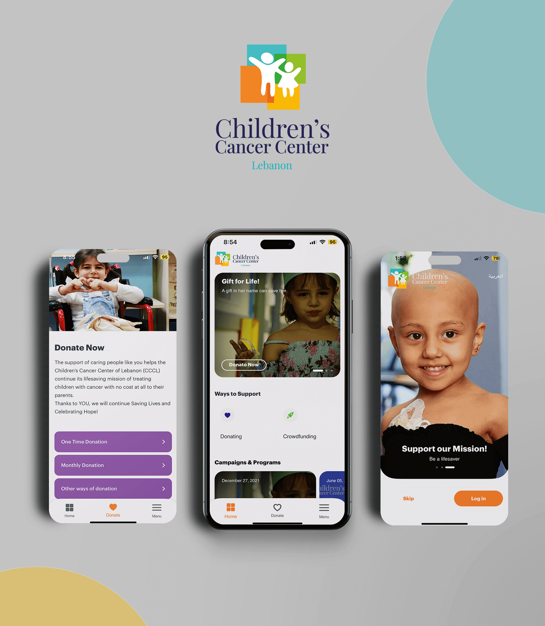 تصميم وبرمجة تطبيق هاتف لمركز سرطان الأطفال في لبنان