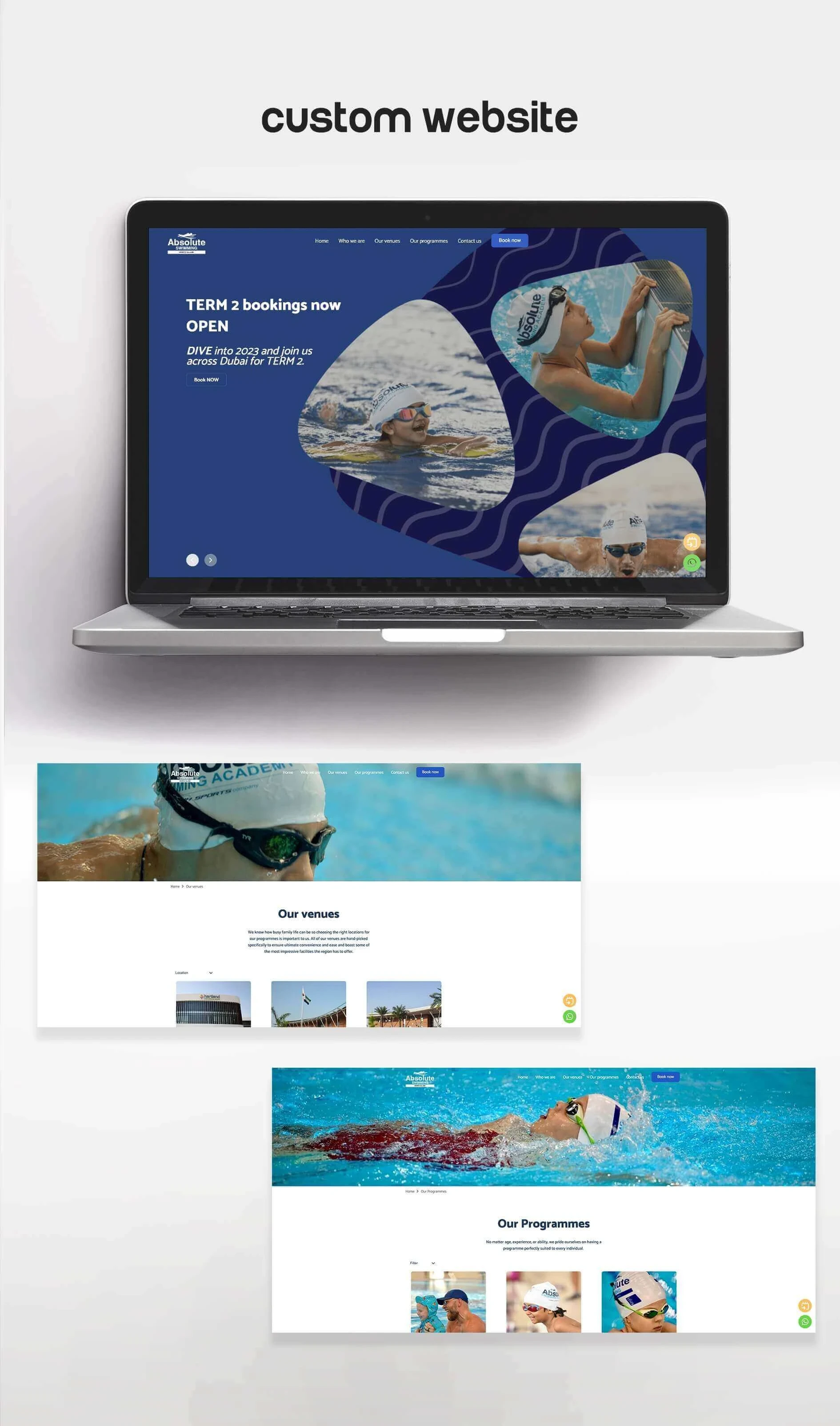 Website design and development for Absolute Swimming in U.A.E.