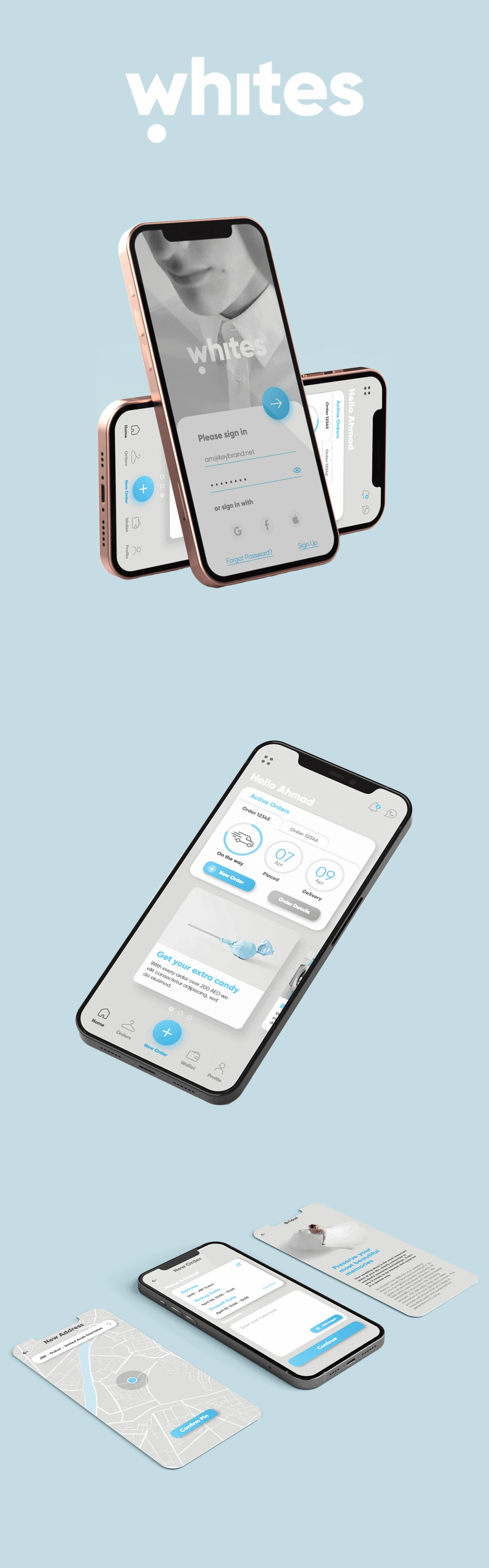 Mobile app design and development for our client Whites Laundry in U.A.E.